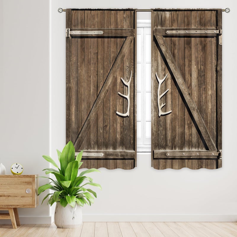 Cinbloo Rustic Western Curtains 42W x 63L Inch Rod Pocket Farmhouse Wooden Barnwood Country Bedroom Decor Vintage Retro Brown Wood Lodge Cabin Barn Door Living Room Window Drapes Fabric 2 Panels - Image 4